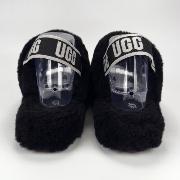 UGG Fluff Yeah Slippers Casual Black Slingback Fuzzy Girls Size 11 - Picture 8 of 9